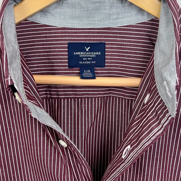 American Eagle Men’s Classic Fit Button Down Shirt Burgundy Sz Large - Picture 3 of 6